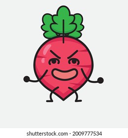 Ilustración vectorial del personaje de Radish Rojo con cara linda y simple dibujo de línea corporal en un fondo aislado