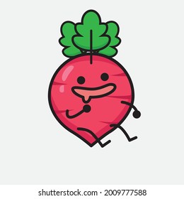 Vector Illustration of Red Radish Character with cute face and simple body line drawing on isolated background