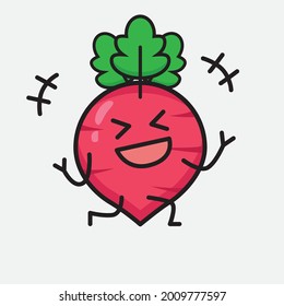 Ilustración vectorial del personaje de Radish Rojo con cara linda y simple dibujo de línea corporal en un fondo aislado