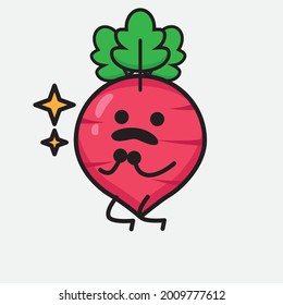 Vector Illustration of Red Radish Character with cute face and simple body line drawing on isolated background