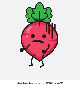 Ilustración vectorial del personaje de Radish Rojo con cara linda y simple dibujo de línea corporal en un fondo aislado