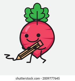 Ilustración vectorial del personaje de Radish Rojo con cara linda y simple dibujo de línea corporal en un fondo aislado