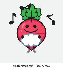 Vector Illustration of Red Radish Character with cute face and simple body line drawing on isolated background