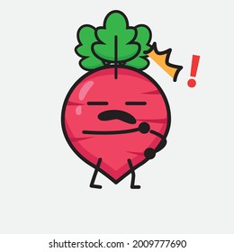 Vector Illustration of Red Radish Character with cute face and simple body line drawing on isolated background