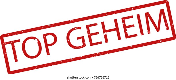 Vector illustration of red rectangular rubber grunge stamp with the inscription "top secret" in nederlands  language isolated on white background. Translation of the text "top secret"