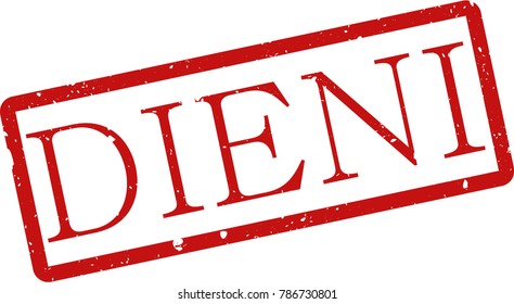 Vector illustration of red rectangular rubber grunge stamp with the inscription "denied" in malay  language isolated on white background. Translation of the text "denied"