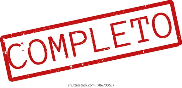 Vector illustration of red rectangular rubber grunge stamp with the inscription "complete" in portuguese  language isolated on white background. Translation of the text "complete"