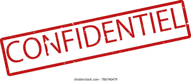 Vector illustration of red rectangular rubber grunge stamp with the inscription "CONFIDENTIAL" in french  language isolated on white background. Translation of the text "CONFIDENTIAL"