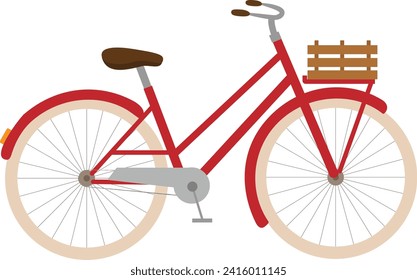 Ilustración vectorial de la bicicleta retro roja con caja de madera al estilo de las caricaturas