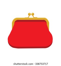 Vector illustration red retro purse for coins. Purse flat icon