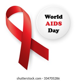 Vector illustration red ribbon - AIDS, HIV, heart disease, stroke awareness sign