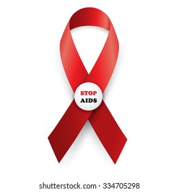 Vector illustration red ribbon - AIDS, HIV, heart disease, stroke awareness sign