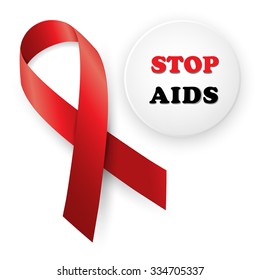 Vector illustration red ribbon - AIDS, HIV, heart disease, stroke awareness sign