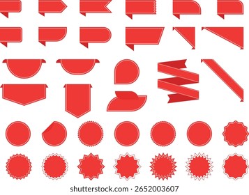 Vector Illustration of Red Ribbon, Badge, and Label Style Sale Tags in Flat Design for Promotion and Discount Graphics