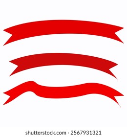 Vector illustration of red ribbon banners with a minimalist design. The set includes three variations of ribbon banners in a clean, simple style on a white background, perfect for decorative purposes