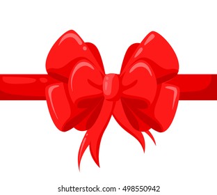 Vector illustration. Red ribbon with bow on a white background.