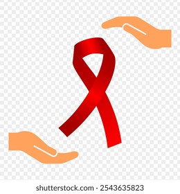 Vector illustration of red ribbon in hands on transparent background