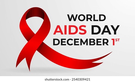 Vector illustration of a red ribbon symbolizing World AIDS Day on December 1st, raising awareness for HIV AIDS prevention and support. Ideal for health, awareness, and solidarity themes