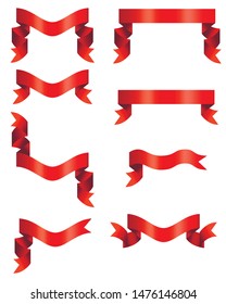 Vector illustration red ribbons for design banners emblem text on white background, set of isolated ribbons