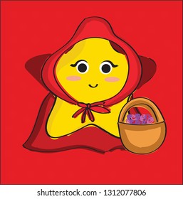 Vector illustration Red Riding Hood little star on red backgorund
