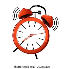 Vector illustration of a red ringing alarm clock.