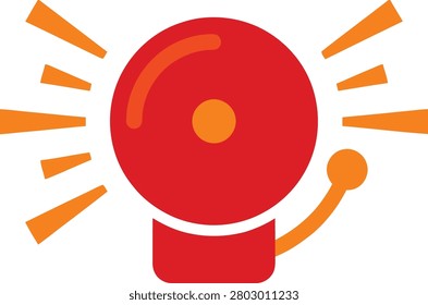 Vector illustration of a red ringing fire alarm bell with orange sound waves and striker, representing emergency, alert, or school bell.