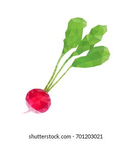 Vector illustration of red ripe radish. Polygonal vegetable collection element.