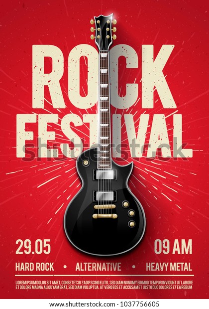 Vektorgrafik Rot Rock Festival Konzert Party Flyer Oder Poster Design Vorlage Mit Gitarre Stock Vektorgrafik Lizenzfrei