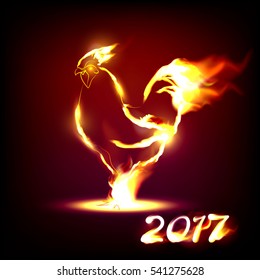 Vector illustration of the red rooster. Fiery rooster - symbol of the Chinese New Year.