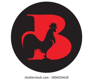 Vector illustration of a red rooster, insode of the letter B.