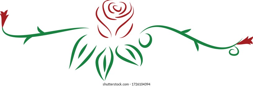 vector illustration of red rose among leaves