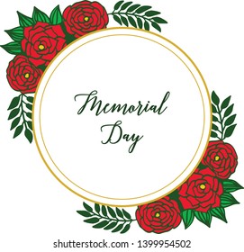 Vector Illustration Red Rose Bouqet Frame For Greeting Card Of Memorial Day