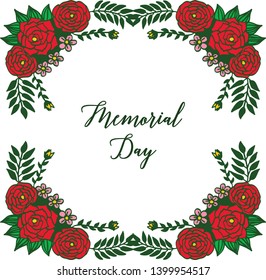 Vector Illustration Red Rose Bouqet Frame For Greeting Card Of Memorial Day