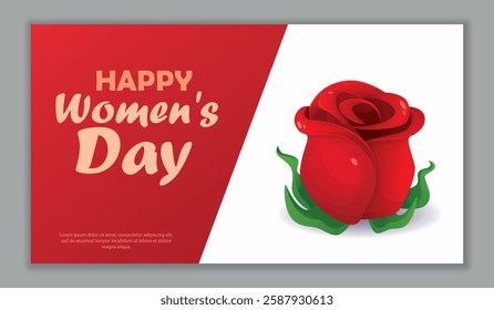 Vector illustration with red rose bud on white background. Poster. Cartoon style. Valentine's day. International Day.