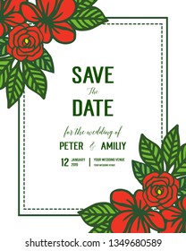Vector illustration red rose flower frame blooms for wedding invitation save the date cards hand drawn