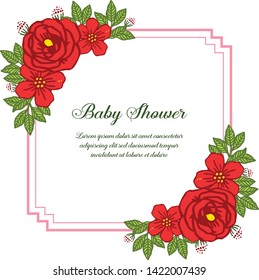 Vector illustration red rose flower frames blooms for decorative of card baby shower