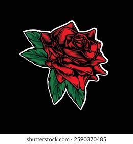 vector illustration of red rose petals with some leaves on white background