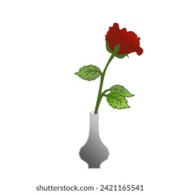 Vector illustration of a red rose in a small vase on a white background