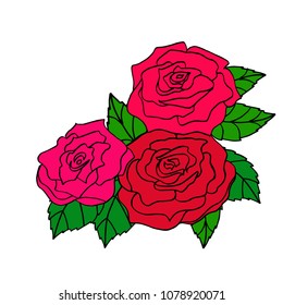 Vector illustration of red roses for decoration of greeting cards, cosmetics packages, banners, flyers, websites, brochures. Flat design.