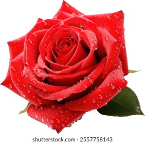 Vector illustration of red roses with dewdrops on petals, perfect for romantic designs on a transparent background