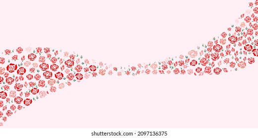 Vector illustration of red roses and green leaves abstract background design for greeting card, Valentine’s Day, invitation card for the wedding