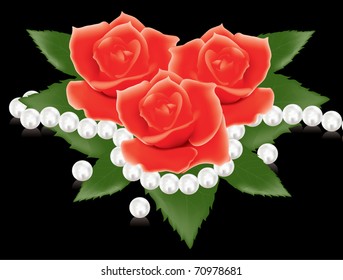 vector illustration of red roses and pearl beads