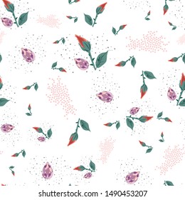 Vector Illustration of red roses, sparkling diamonds and glitters on white background.