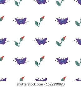 Vector Illustration of red roses, sparkling diamonds and butterflies on white background.