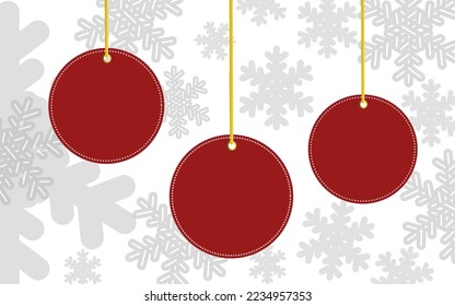 Vektorgrafik. Rote runde Etiketten auf einem Hintergrund mit Schneeflocken. Weihnachten, Neujahr, Flachgrafik