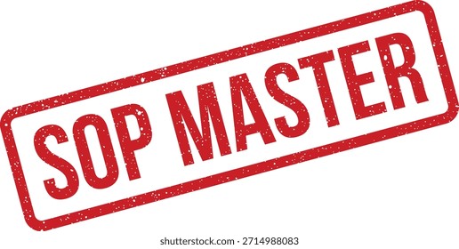 Una Ilustración vectorial de un sello de goma rojo con un aspecto desgastado, con el texto SOP MASTER. Excelente para designar la competencia o la adhesión a las normas.