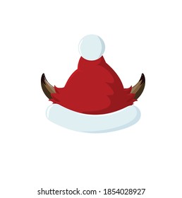 Ilustración vectorial del sombrero de Santa roja con cuernos de toro