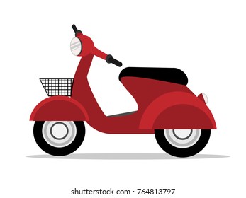 Vector illustration of red scooter viewed from the side isolated on white background.