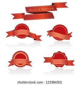 Vector illustration of red seals and banners.