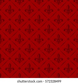 Vector illustration red seamless background with lily (fleur de lys) for print fabric or poster
